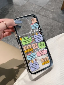 1pc Black Self-Healing Colorful Quote Minimalist Personalized 2-In-1 TPU Anti-Drop Full Coverage Phone Case Compatible With Apple 17 16 15 14 13 12 11 Pro Max Air - Multicolor - View 4