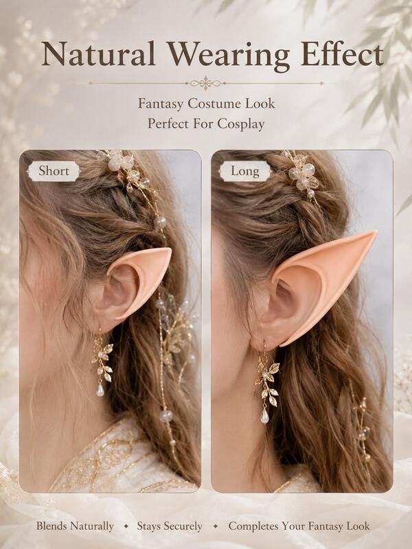 Elf Ears Cosplay Props Soft Fake Pointed Ear Tips Short Long Style Fairy Ears For Halloween Party Costume Accessories