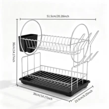 2-Tier Metal Dish Drying Rack With Drain Tray - Kitchen Counter Storage Organizer, Can Hold Plates, Knives, Cups And Cutting Boards, Space Saving, Fast Draining, Smooth Water Flow, Large Capacity Drying Rack, Suitable For Kitchen Countertop Use - Multicolor - View 11