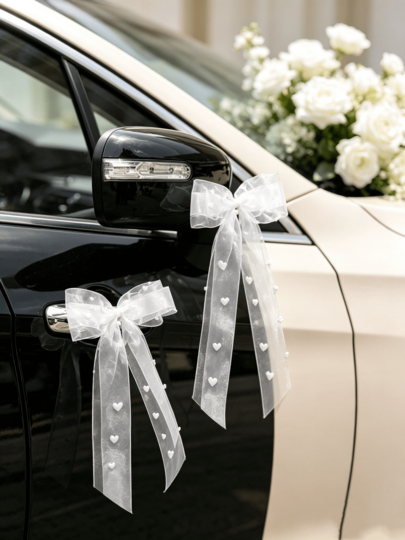 Weiße Herz Auto Schleifen 20 Stück, Hochzeitsautodekoration, Dekorative Schleifen für Hochzeit Party Zuckertüten Geschenke