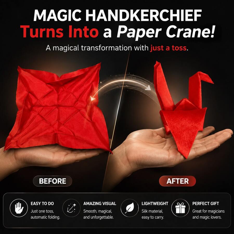 Handkerchief To Origami Crane Magic Prop, Romantic Confession Close-Up Stage Magic Performance Supplies