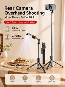 Tripod Tongkat Selfie yang Dapat Diperpanjang 1,8m dengan Pegangan Anti-Guncangan Manual, Remote Bluetooth Nirkabel, Lampu Pengisi Kecantikan Tunggal/Ganda Opsional, Dudukan Ponsel Portabel, Cocok untuk Selfie Perjalanan, Vlog, dan Siaran Langsung - View 4