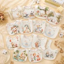 3pcs Cartoon U-Shaped Bibs Cotton Cartoon Animal Print Drool Bibs Baby Bibs - Multicolor - View 1