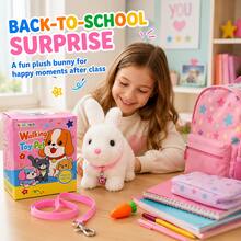 TOYSporael Walking Plush Bunny Toy With Leash & Carrot, Interactive Stuffed Rabbit Pet Toy, Baby Toys, Toys For Girls, Toddler Toys, Plush Animal, Battery Operated Bunny, Easter Basket Stuffers, Birthday Christmas Gift - White - View 6