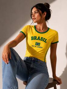 Women's Shirt Brazil Y2K – Long Baby Look - 黃色的 - 查看 1