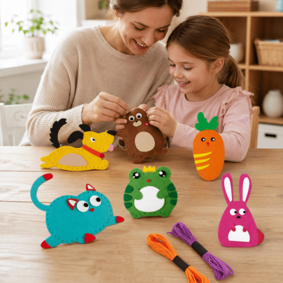Children's Craft Kit - 6pcs Cotton Fabric Sewing Set, DIY Handmade Animal Ornaments, Fun Birthday And Holiday Gift For 6-8 Years Old Kids, Children's Craft Materials