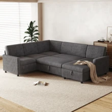 Modern U-Shaped Corner Sofa Bed With Sleeping Function, Pull-Out Sofa Bed, Coarse Corduroy Fabric - 灰色的 - 查看 5
