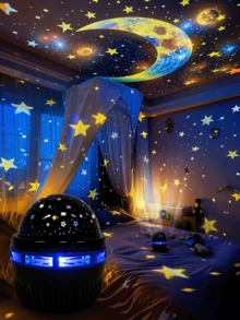 New Design Star & Moon USB Light | Colorful Starry Sky Ceiling Projection Lamp | Cute Shaped Projector | Atmosphere Decor Light | Party Light | Disco Dance Hall Light | LED Desk Lamp | Night Light | Table Lamp | USB Powered (No Remote Control) | Suitable For Dance Hall, Bedroom, Office, Living Room, Game Room, Party, Gathering, Restaurant, Cinema | Perfect Gift For Valentine's Day | Nursery Decor - Colored Light - View 11