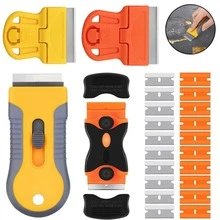 1 Set Of Cleaning Scraper, Kitchen Stove Cleaning Scraper, Glass Scraper Tool, With Additional Steel And Plastic Blades For Removing Stickers, Paper, Food Residue, Paint, And Glue From Ovens And Windows - Multicolor - View 1