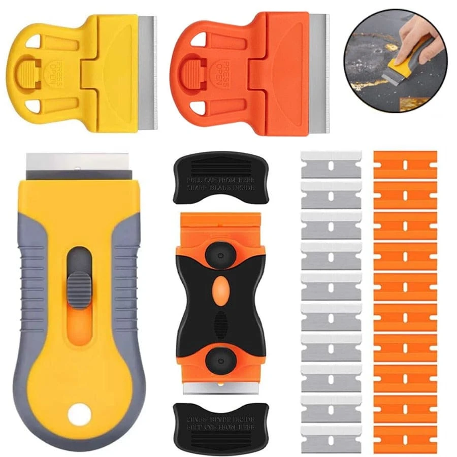 1 Set Of Cleaning Scraper, Kitchen Stove Cleaning Scraper, Glass Scraper Tool, With Additional Steel And Plastic Blades For Removing Stickers, Paper, Food Residue, Paint, And Glue From Ovens And Windows - Multicolor - View 1
