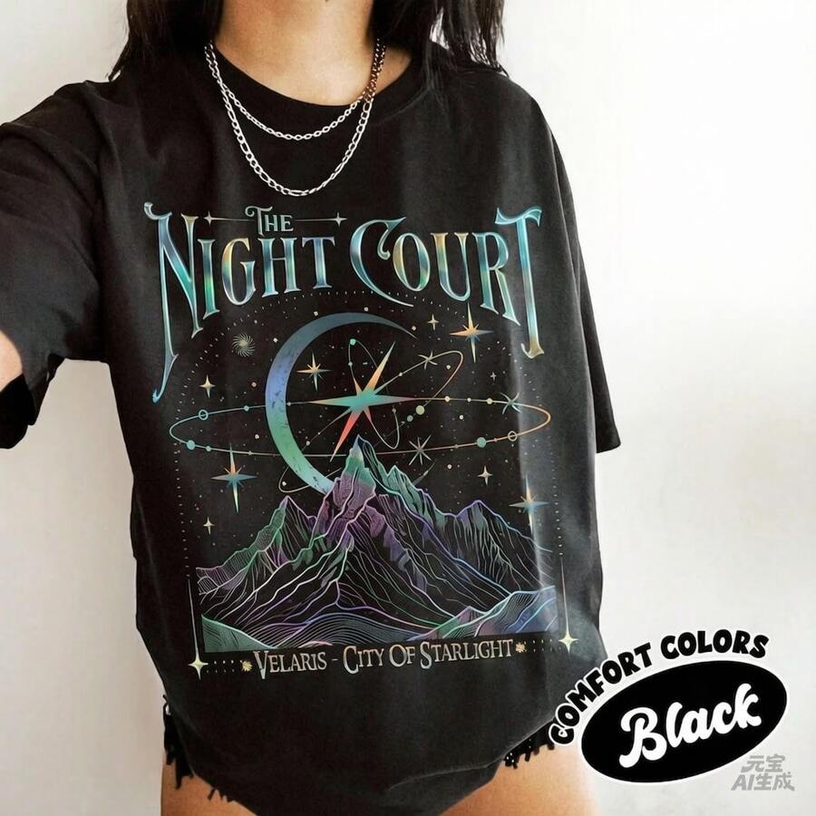 Velaris The Night Court Acotar Two-Sided Shirt, Velaris The Night Court Shirt, Court Of Dreams, Inner Circle Acotar Tee Summer Tops,Summer Clothes - Black - View 1