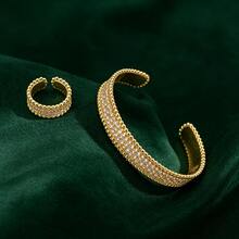 1 Set Zirconia-Studded Personalized Bracelet Ring Set Jewelry - Gold - View 6