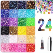 1盒24,000顆水鑽套組（附完整工具組），DIY手工印刷套組，水鑽手工藝套組，24色水晶鑽飾配件 - 彩色 - 查看 9
