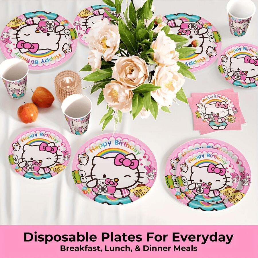 80pcs/Set Anime Theme Party Tableware Set, Suitable For 10 People, Birthday Party Tableware Set, Including Plates, Cups And Napkins. Holiday Decoration, Suitable For Camping, Picnic, Backyard BBQ, Holiday Party Venue Decoration, Also An Ideal Gift For Fans. - Multicolor - View 1