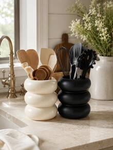 Resin Kitchen Utensil Holder, Bubble Stack Countertop Organizer, Modern Spoon Spatula Whisk Storage Caddy, Black & Cream Kitchen Tool Holder For Cooking Utensils, Baking Tools, Coffee Bar, Pantry, Dining Room, Kitchen Counter Decor, Housewarming Gift - Multicolor - View 8