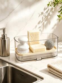 Transparent Self Draining Sink Organizer Rack With Removable Tray Sponge Holder Suitable For Kitchen Countertop Used For Storing Sponges Brushes Scrubbers Kitchen Sink Drain Basket And Stopper Kitchen Home Decor Bathroom Accessories - Multicolor - View 3
