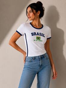 Women's Brazil Y2K Shirt – Long Baby Look - 白色 - 查看 3