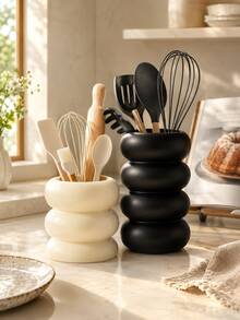 Resin Kitchen Utensil Holder, Bubble Stack Countertop Organizer, Modern Spoon Spatula Whisk Storage Caddy, Black & Cream Kitchen Tool Holder For Cooking Utensils, Baking Tools, Coffee Bar, Pantry, Dining Room, Kitchen Counter Decor, Housewarming Gift - Multicolor - View 2