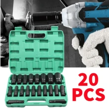 20-teiliges 1/2'-Schraubendreher-Metrisches Tiefen-Schlagschraubendreher-Set, Cr-V-Stahl Metrisches Werkzeugset 8 mm-32 mm, Chrom-Vanadium-Stahl Elektrischer Schraubenschlüssel Verlängerter Sechskant-Schraubendreher-Set, Universelles Kombiniertes Steckschlüsselkopf, Auto-Wartungswerkzeugset - 20tlg - Übersicht 1