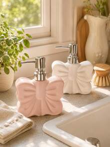 Elegant Bow Soap Pump Bottle, Refillable Liquid Soap Dispenser With Metal Pump, Cream Style Bathroom Decor For Vanity Countertop, Dressing Table, Powder Room, Kitchen Sink & Hotel Style Decor - New - View 8
