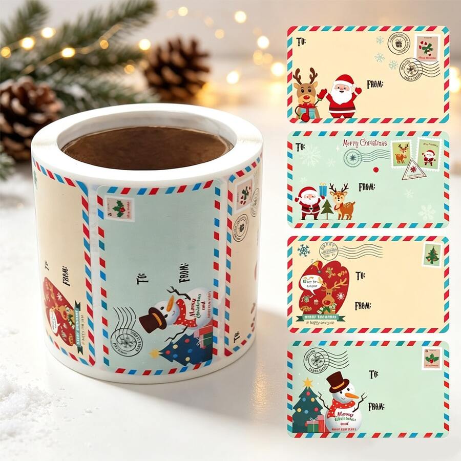 20/250/500pcs Christmas Gift Labels - Adhesive Holiday Decoration Tags Christmas Gift Decoration. - Multicolor - View 1