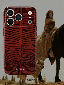 GIIPPA 1件 米色與黑色底色搭配紅色不規則斑馬紋設計，Phone 17 Pro Max 手機殼，相容於 Phone 16 Pro Max、15 Pro Max、14 Pro Max，韓系高端時尚趣味手機殼，相容於 11/12/13/14/15/16 Pro Max Plus，優雅設計適合男女使用，送給女友的聖誕節、情人節、復活節、婚禮季與生日完美禮物！ - 黑色 - 查看 6