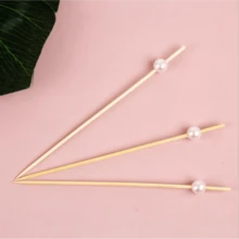 100pcs Decorative Pearl Fruit Toothpicks, Disposable Appetizer Picks, Stylish Decor For Cakes Drinks Wedding & Christmas Party Gifts - Apricot - View 4