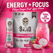 Salud 2-In-1 Energy Drink Powder + Focus, Dragon Fruit, Organic Caffeine, B6 + B12, Theanine, Clean Energy Drink Packets, Pitaya Agua Fresca Mix, Non-GMO, Gluten Free, Vegan, 1g Of Sugar, (15 Servings) - 火龍果 - 查看 1