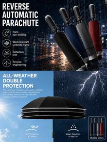 Paraguas automático unisex, varillas reforzadas, plegable, portátil, protección UV duradera, uso dual para sol y lluvia (se puede personalizar la tela, el color de las varillas, el diseño del patrón de letras, la forma y el color del botón) - Multicolor - Ver 2