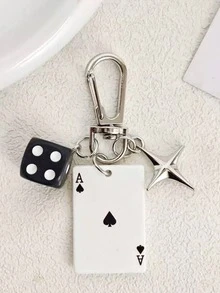 1/3pcs Poker Dice Keychain With Star Pendant, Cartoon Number Theme Decorative Charm, Decorative Keychain For Bags, Car Keys, Single Chain Accessory, Bag Charm, School Car Decor, Cute Gothic Y2K Style Accessory - Multicolor - View 5