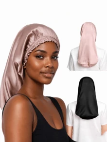 YPGVUO 1PC Extra Long Satin Hair Bonnet, Elastic Ruched Edge Sleep Cap, Anti‑Frizz Night Hair Care Hat For Super Long Braided Hair Home Sleeping - Solid Color - View 7