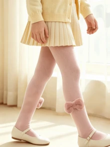 4 Pairs Girls Plush Bow Solid Color Tights, Soft High Elastic Full Foot Leggings, Versatile Everyday Leggings For Girls - Multicolor - View 8