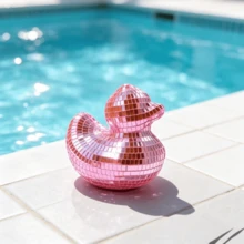 1pc Mirror Mosaic Duck Disco Ball Decor, Pink Mirror Disco Rubber Duck Desktop Ornament, Reflective Mosaic Duck Photo Prop, Atmosphere Photography Decoration, Creative Soft Decor For Living Room Bedroom Desktop, Cute Niche Holiday Gift Craft - 1PC - View 2