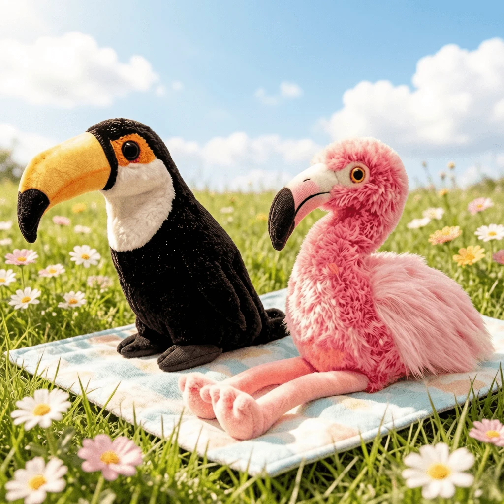 Muñeco de peluche de flamenco de 35cm/13.78", Muñeco de peluche de tucán de 22cm/8.66", Cómodo y sin desprendimiento, Regalo perfecto para cumpleaños de niños o eventos de celebración. Adecuado para decoración navideña, fiesta temática, regalo de cumpleaños, Navidad, decoración de escritorio de oficina en casa. - Multicolor - Ver 1
