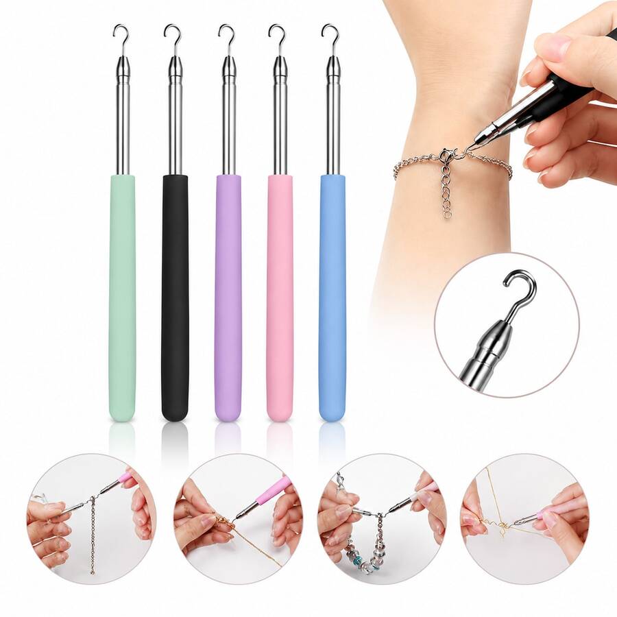 Bracelet Helper Tool Jewelry Assistant Hook – Stainless Steel Necklace Clasp Fastening Tool, Adjustable Jewelry Wear Aid For Bracelets & Necklaces, Easy Wear & Remove, Unisex Gift Gadget