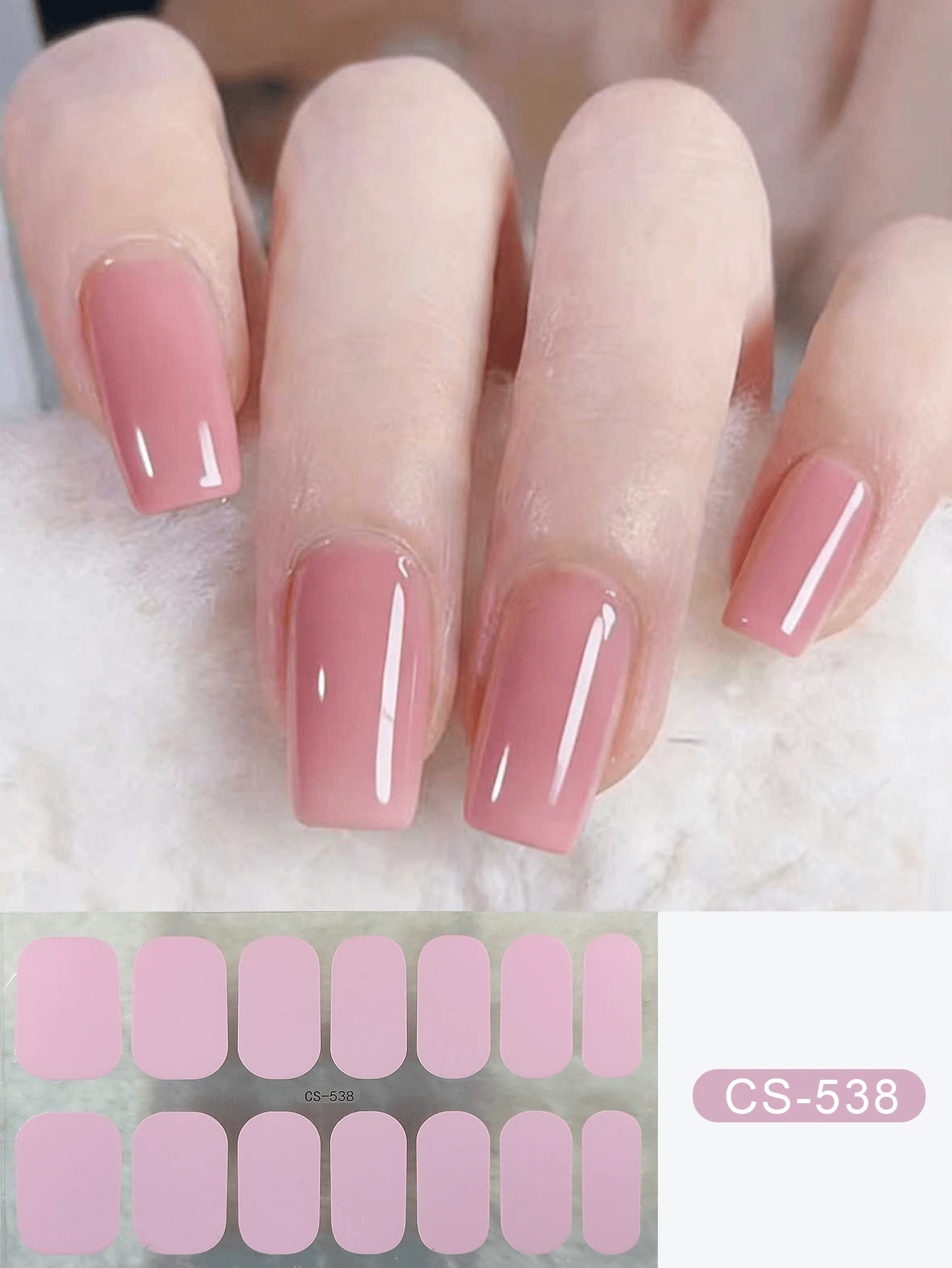 Coral Pink No-Bake Gel Nail Sticker Nail Oil Film Waterproof Nail Sticker Sticker Solid Color Green Onion Powder Jump Color Gradient Full Sticker - 淺粉色 - 查看 1