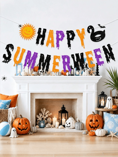 1ชุด ป้ายแบนเนอร์และธง Summerween - ตกแต่ง Summerween ที่มีความสุขด้วยดีไซน์ปาร์ตี้สระว่ายน้ำ เหมาะสำหรับปาร์ตี้สระว่ายน้ำ บาร์บีคิว / กิจกรรม - ป้ายแบนเนอร์กระดาษสำหรับแขวนใช้ได้ตลอดปี (ไม่มีการแก้ไข) สำหรับอุปกรณ์ปาร์ตี้ฤดูร้อนและฮาโลวีน