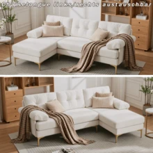 [Neuankömmlinge] [Video Bereitgestellt] 187.5 Cm L-Shaped Sofa, Long With 3 Chairs, Austauschbare Liegeseite Links/Rechts, Gepolsterte Armlehnen, Chenille-Stoff, Metallfüße, Beige - Beige - View 5