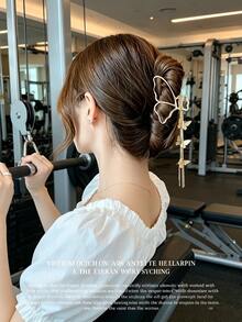 Pince à cheveux papillon en métal avec franges, pince à chignon pour l'arrière de la tête, accessoire de cheveux, pince à cheveux papillon et muguet scintillante de luxe premium, pince à chignon élégante en forme de requin pour l'arrière de la tête - Doré - Voir 4
