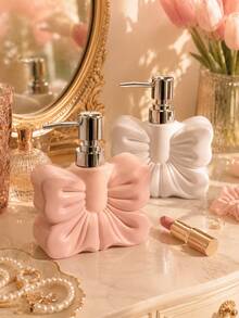 Elegant Bow Soap Pump Bottle, Refillable Liquid Soap Dispenser With Metal Pump, Cream Style Bathroom Decor For Vanity Countertop, Dressing Table, Powder Room, Kitchen Sink & Hotel Style Decor - New - View 2