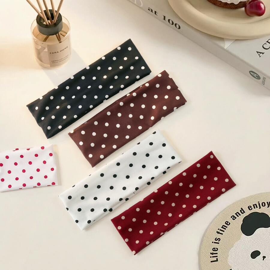 6 Piece Polka Dot Women's Headband Loose Elastic Headband Anti Slip Yoga Fitness Headband Comfortable Anti Slip Facial Makeup Headband - Multicolor - View 1