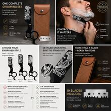 Men's Professional Straight Razor, Barber's Standard Straight Blade Razor Set, Close Shaving - Beard Trimmer, Finger Razor, Includes 10 Razor Blades - Safety Tazor + Blade - View 5