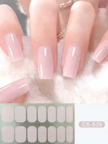 Coral Pink No-Bake Gel Nail Sticker Nail Oil Film Waterproof Nail Sticker Sticker Solid Color Green Onion Powder Jump Color Gradient Full Sticker - 杏色 - 查看 7