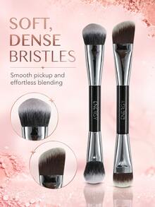 ENERGY 2Pcs Dual Ended Makeup Brush Set, Face & Detail Brushes For Foundation, Concealer, Contour, Eyeshadow Blending, Powder Cream Liquid Application, Soft Synthetic Bristles Beauty Brush Duo - Black - View 5