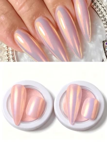 2pcs Y2K Aurora Magic Mirror Pink Holographic Color-Changing Glitter Powder, Effect For Nail Art Decoration And Nail Design, Suitable For Beginners And Home Salon Nail DIY Decoration - Multicolor - View 4
