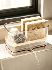 Transparent Self Draining Sink Organizer Rack With Removable Tray Sponge Holder Suitable For Kitchen Countertop Used For Storing Sponges Brushes Scrubbers Kitchen Sink Drain Basket And Stopper Kitchen Home Decor Bathroom Accessories - Multicolor - View 1