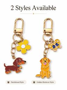 1/2 piezas Llavero colgante lindo de perro & mariposa, 2 estilos disponibles, broche giratorio dorado con esmalte de Dachshund/Golden Retriever, accesorio para bolso/mochila de mujer, anillo de llave de coche/encantador de cremallera de cartera, estilo mascota, decoración para uso diario/escuela/viaje, regalo de cumpleaños/festivo para amantes de los perros - Multicolor - Ver 9