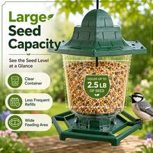 1pc Large Capacity Outdoor Hanging Bird Feeder, Weather-Resistant Green Plastic Bird Food Feeder With Transparent Storage Bin And Sturdy Perch Tray, Suitable For Backyard Garden Yard Bird Watching - A - View 10