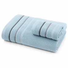 Luxury Cotton Towel And Bath Towel Set - Soft, Absorbent, Multi-Color Striped Collection For Bathroom Essentials - Blue - View 4