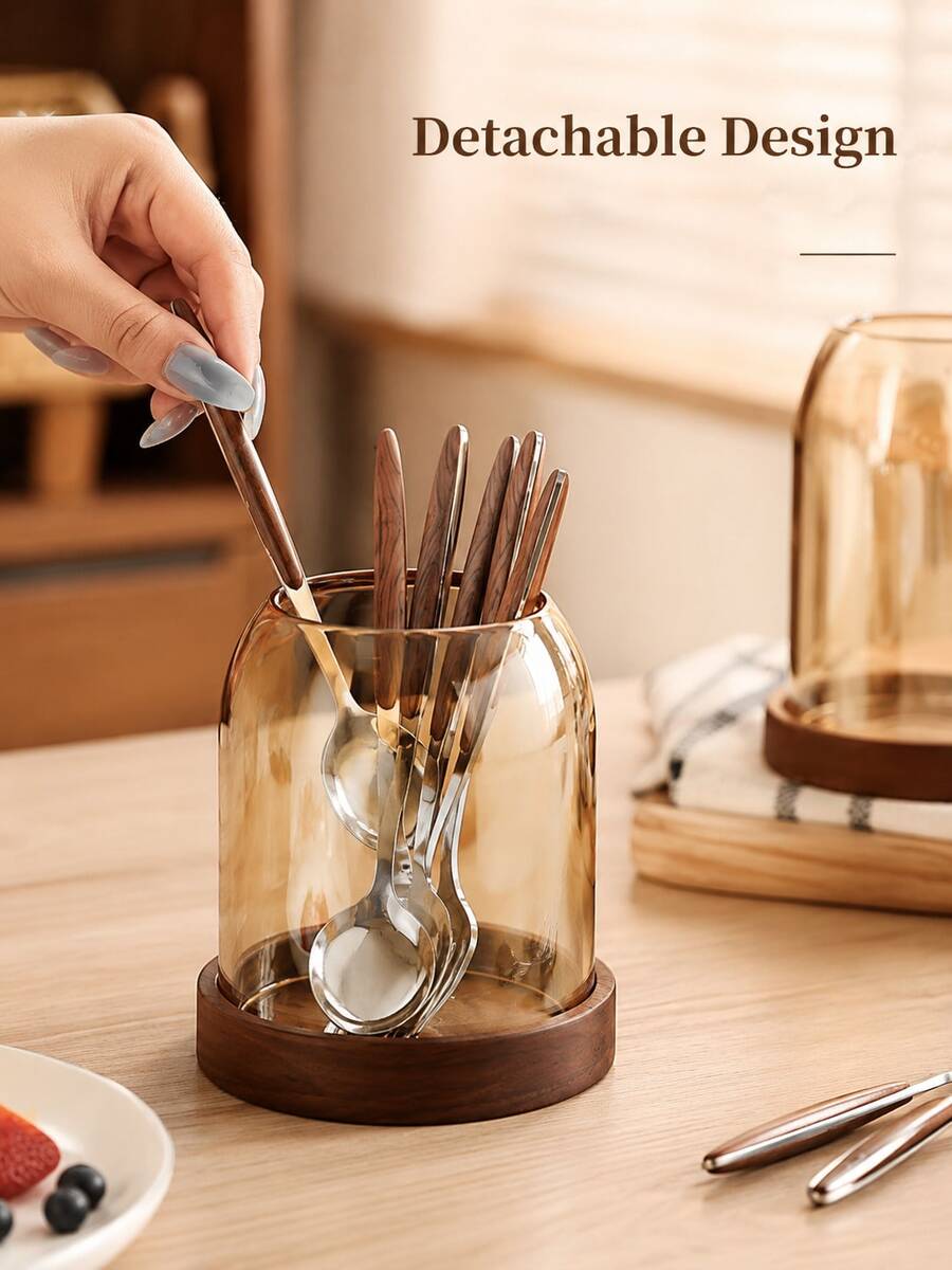 Exquisite Affordable Luxury Amber Glass Chopstick Holder, Dust-Proof Design, Fashionable Kitchen Utensil Storage Container, Suitable For Knives, Forks, Spoons, Ideal For Home Kitchen, Dining Table And Restaurant